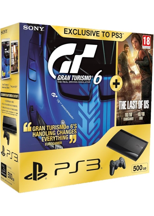 Sony Playstation 3 console Super Slim Black 500GB Grand Turismo 6 & The Last Of Us (Used) BOX ONLY