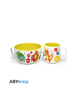 POKEMON - Breakfast Set Mug + Bowl - Pikachu  and  Kanto Starters Videogames 3 NEW