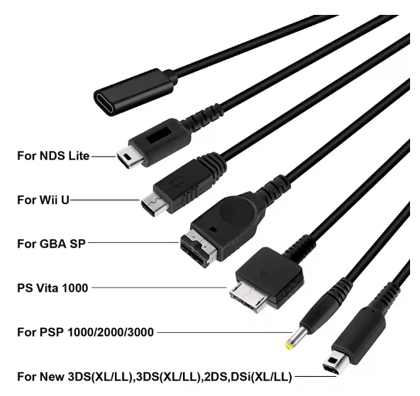 Wii U - GBA Sp - DS lite - DSi - 2DS - 3DS - PSP - PS Vita Charging Cable 6 in 1 OEM (NEW)